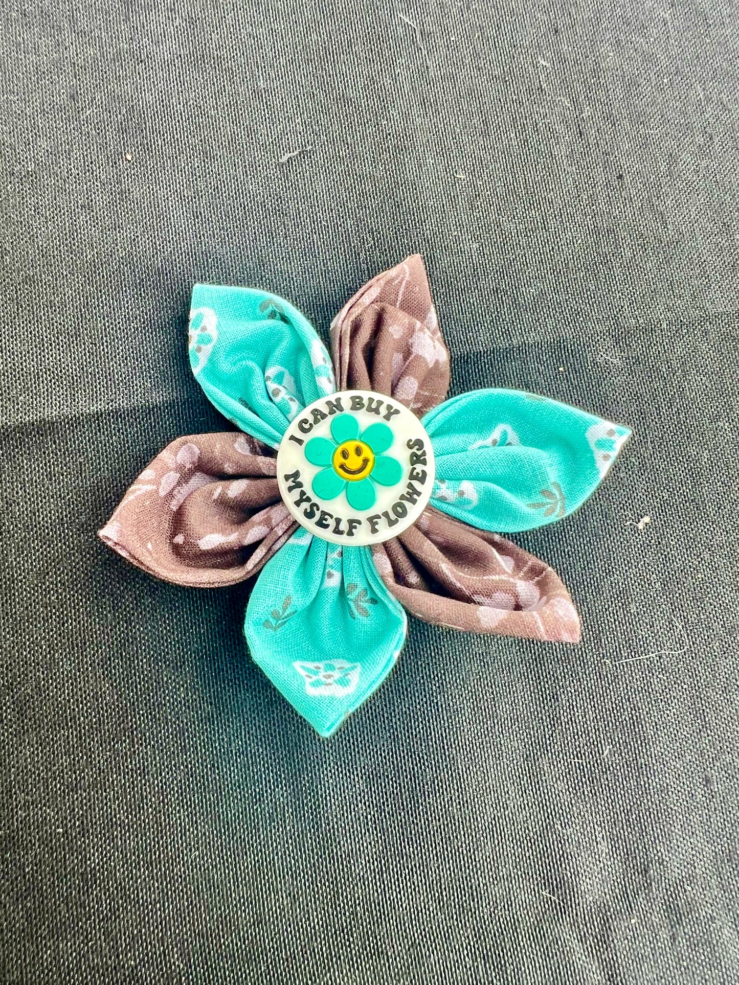 Buy myself flowers - Teal/Dark Brown 4" Floral Hair Bow