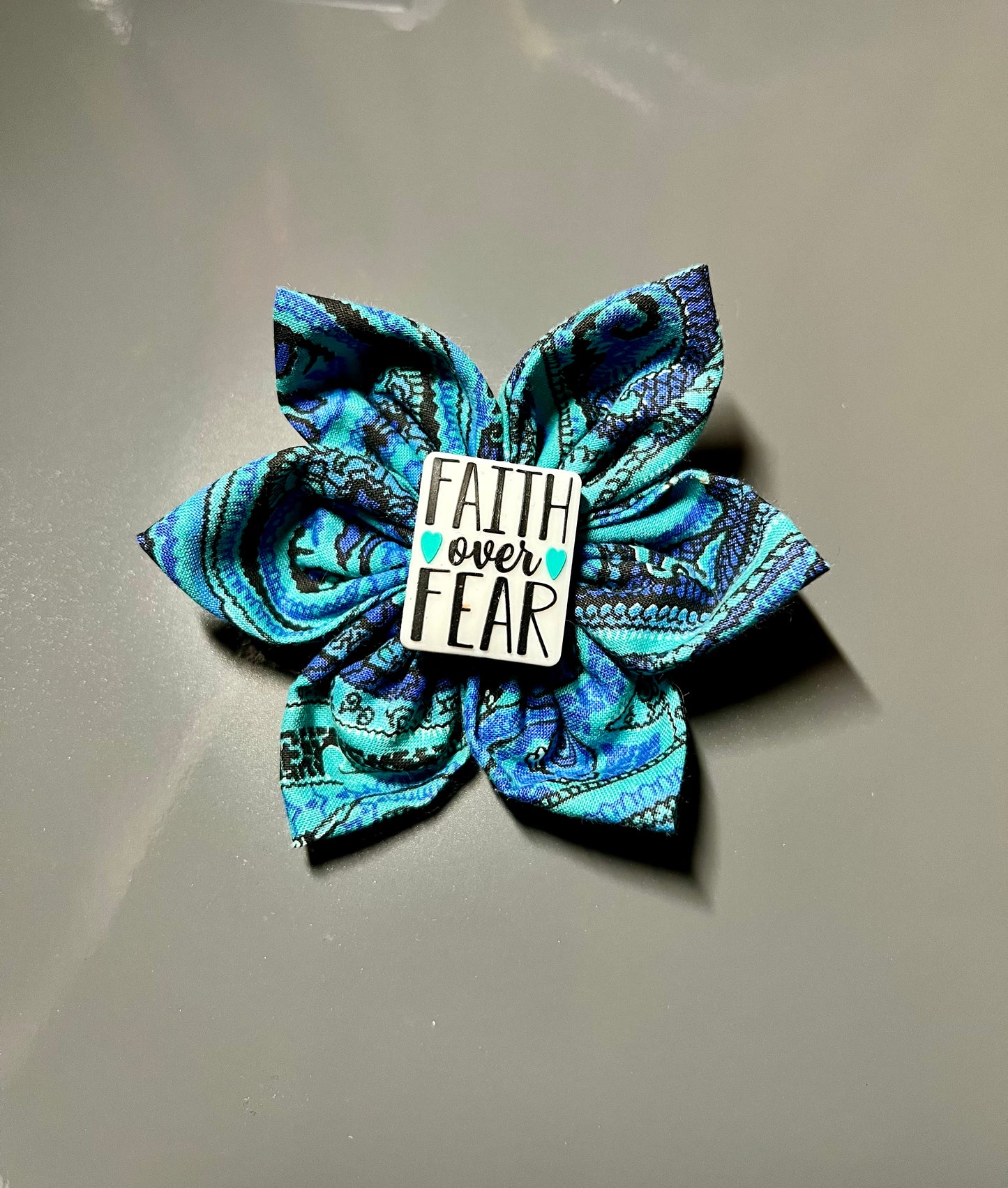 Faith over Fear - Blue 4” Hair bow