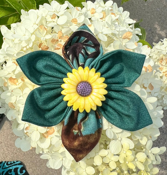 Teal & Sunflower 4” Hair bow